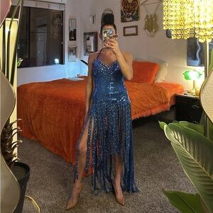 Vintage Showgirl Sequin Fringe Corset Dress Taylor Swift Stage Costume M